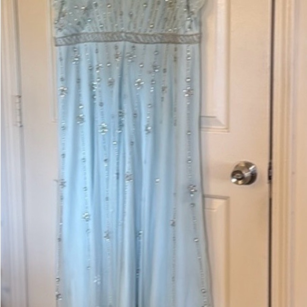 Mac Duggal Ice Blue Beaded V-Neck Maxi Dress - Picture 7 of 9